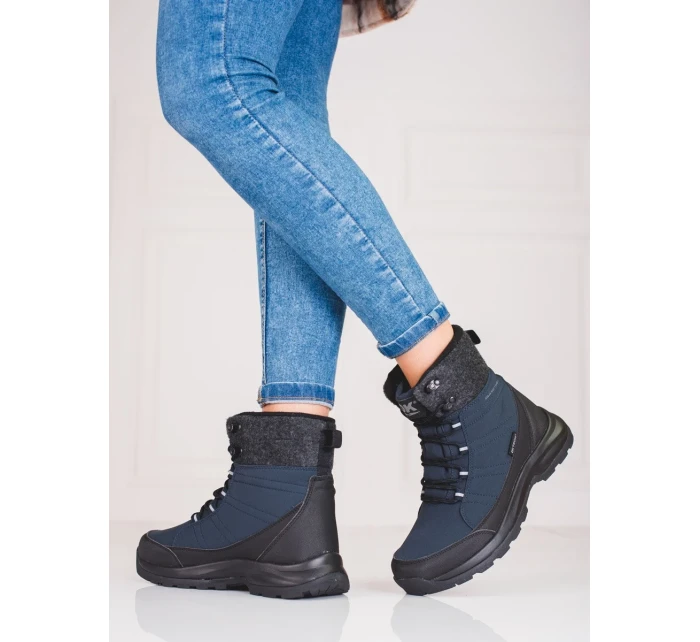 Pohodlné modré  sněhule dámské bez podpatku