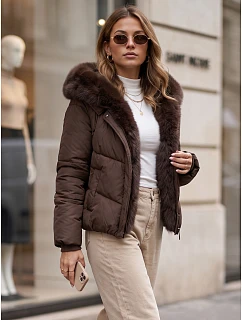 Dámská zimní prošívaná bunda s kožešinou, hnědá, FashionStreet TY5983