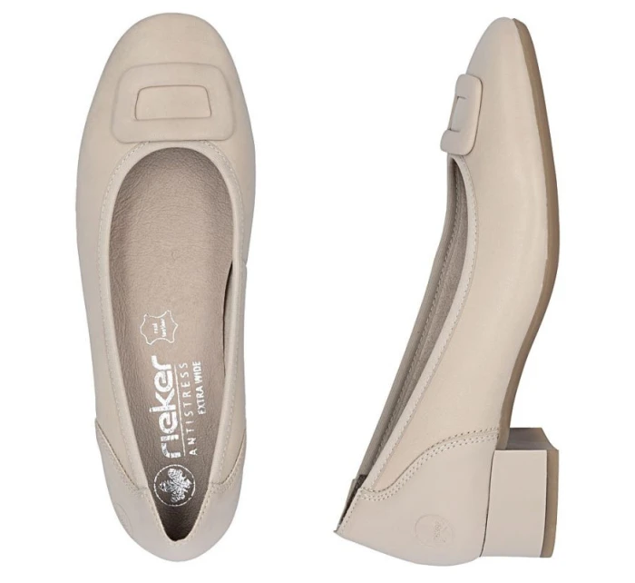 Dámské kožené lodičky na nízkém podpatku béžové model 22021881 - Rieker