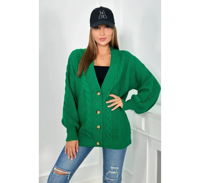 Svetr na knoflíky s model 18960083 rukávy zelený - K-Fashion Svetr na knoflíky s model 18960083 rukávy zelený - K-Fashion