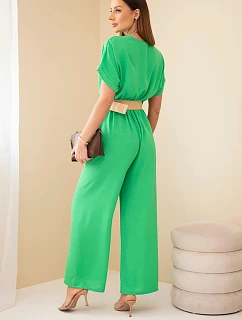 Kombinéza s ozdobným páskem v pase zelený