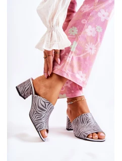 Kožené dámské pantofle na vysokém podpatku Zebra šedá model 21589956 - Boto