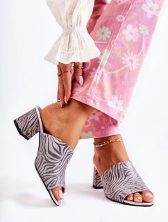 Kožené dámské pantofle na vysokém podpatku Zebra šedá model 21589956 - Boto