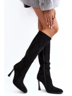 Ocieplené Dámské Kozačky Na Podpatku Černé Isot