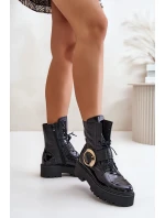 Zazoo 2942 Kožené boty worker se zlatou sponou černé