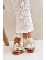 Pantofle S Dekorací Přírodní Kůže Zazoo 3667 Zlatý Opraný Pantofle S Dekorací Přírodní Kůže Zazoo 3667 Zlatý Opraný