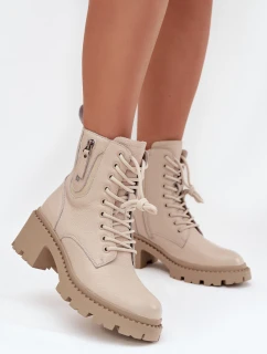 Kožené dámské kotníkové boty na klínu vyhřívané model 21707982 béžové - VINCEZA