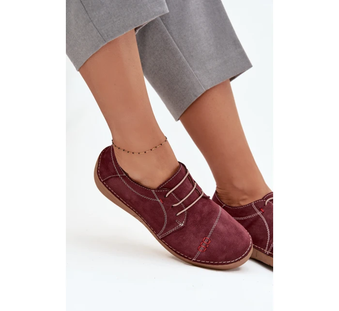 Kožené dámské polobotky s prošíváním model 21710433 bordó - Artiker Kožené dámské polobotky s prošíváním model 21710433 bordó - Artiker