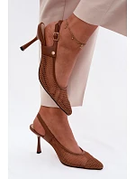 Kožené Síťované Dámské Sandály Lodičky Na Podpatku Maciejka K7507-29 Hnědé