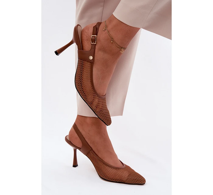 Kožené Síťované Dámské Sandály Lodičky Na Podpatku model 22123163 Hnědé - Maciejka