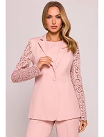 M865 Blejzr s krajkovými panely a jedním knoflíkem - pudrový