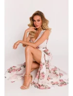 Dámské šifonové šaty model 21105543 model 2 Ecru s květy - Moe Dámské šifonové šaty model 21105543 model 2 Ecru s květy - Moe