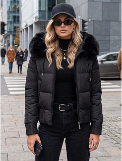 Kurtka damska zimowa pikowana z futerkiem czarna model 22404764 - FashionStreet