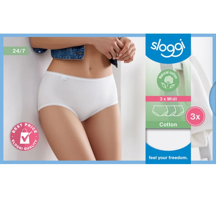 Dámské kalhotky Sloggi 24/7 Cotton Midi C3P bílé Dámské kalhotky Sloggi 24/7 Cotton Midi C3P bílé