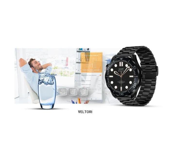 VELTORI VT150-1 Smartwatch Černý silikonový řemínek + černý náramek VELTORI VT150-1 Smartwatch Černý silikonový řemínek + černý náramek