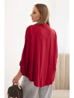 Dámské tričko s viskózou a ozdobnými knoflíky a límečkem bordové