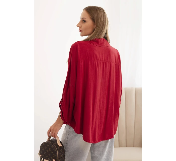 Dámské tričko s viskózou a ozdobnými knoflíky a límečkem bordové