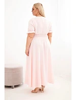 Dámské šaty Plus Size s výstřihem do V a nařaseným pasem pudrově růžové