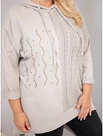 Dámská bavlněná mikina Plus Size s kapucí a pleteným panelem fango zelená