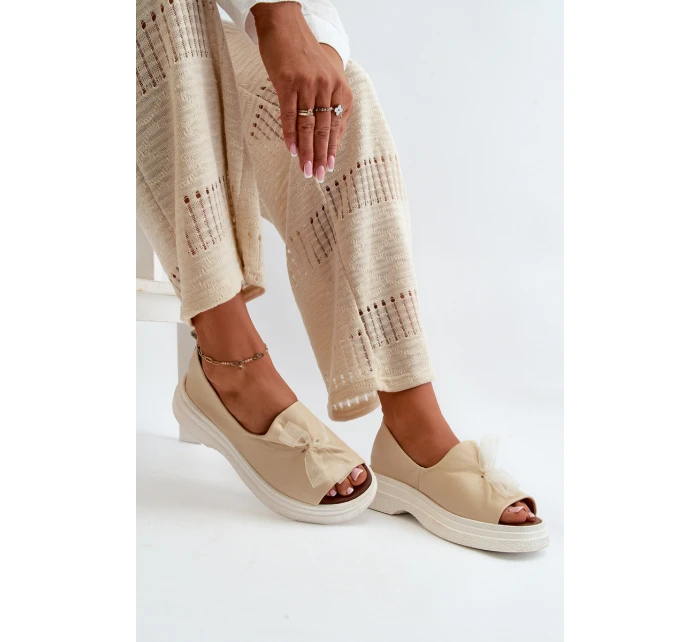 Zazoo 2939 Kožené Dámské Sandály S Mašlí Světle Béžové Zazoo 2939 Kožené Dámské Sandály S Mašlí Světle Béžové