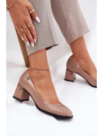 Kožené Lakované Lodičky Na Podpatku model 21691304 Béžové - VINCEZA