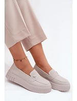 Kožené dámské polobotky na platformě s nazouváním Vinceza 93218 Béžové