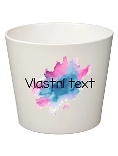 Bílý keramický květináč s akvarelovým otiskem - malý 