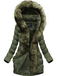 Dámská prošívaná zimní bunda s kapucí khaki (w749-1)