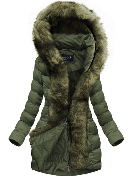 Dámská prošívaná zimní bunda s kapucí khaki (w749-1) Dámská prošívaná zimní bunda s kapucí khaki (w749-1)