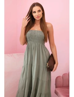 Dámské viskózové šaty s elastickým topem khaki