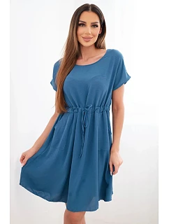 Dámské šaty s krátkým rukávem a vázáním v pase džínové
