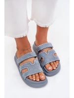 Dámské pantofle se zdobením na platformě modré Delyna Dámské pantofle se zdobením na platformě modré Delyna