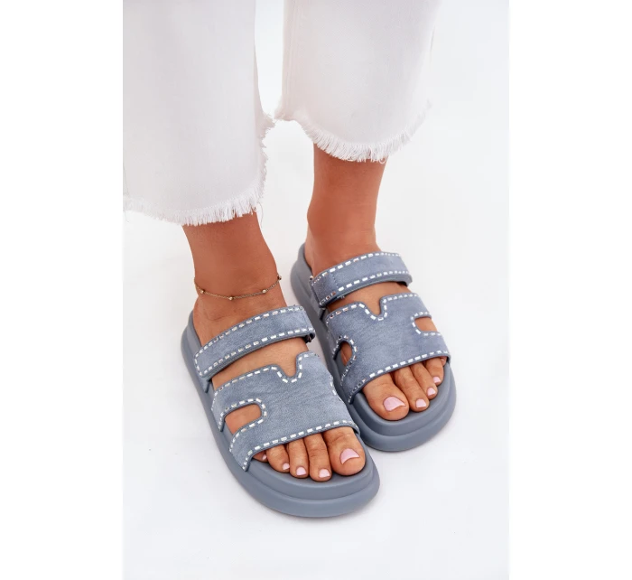 Dámské pantofle se zdobením na platformě modré Delyna Dámské pantofle se zdobením na platformě modré Delyna