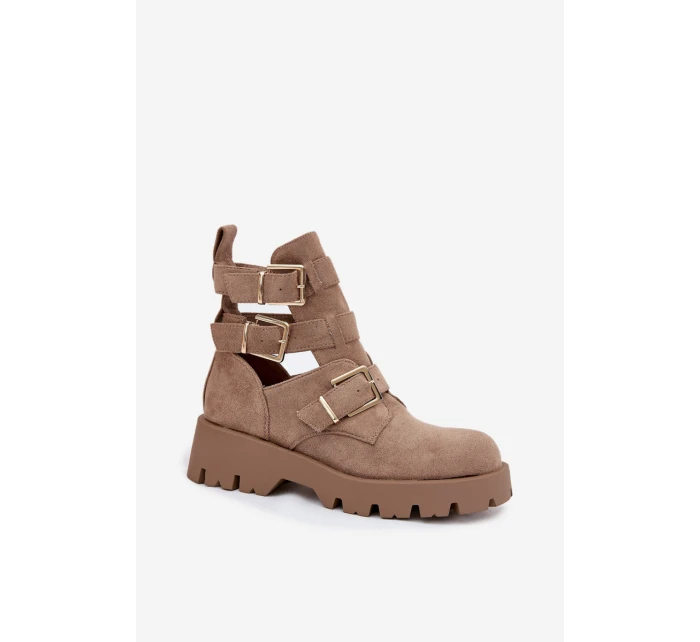Dámské kotníkové boty s pásky a stříbrnými sponami béžové Helisse Dámské kotníkové boty s pásky a stříbrnými sponami béžové Helisse