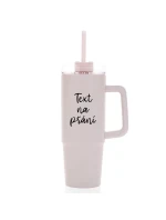 TEXT NA PŘÁNÍ - růžový cestovní termohrnek s průhledným víčkem 900 ml  