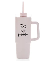 TEXT NA PŘÁNÍ - růžový cestovní termohrnek s průhledným víčkem 900 ml