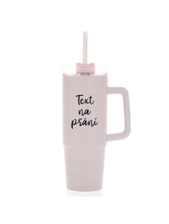 TEXT NA PŘÁNÍ - růžový cestovní termohrnek s průhledným víčkem 900 ml  