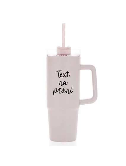TEXT NA PŘÁNÍ - růžový cestovní termohrnek s průhledným víčkem 900 ml  