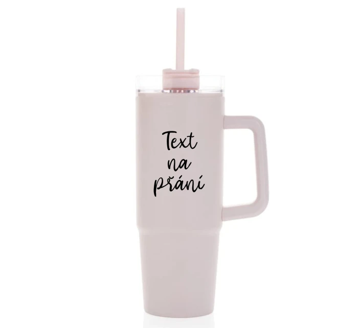 TEXT NA PŘÁNÍ - růžový cestovní termohrnek s průhledným víčkem 900 ml  
