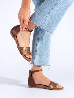 Designové hnědé dámské  sandály bez podpatku