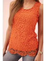 Dámská halenka s krajkou bez rukávů oranžová