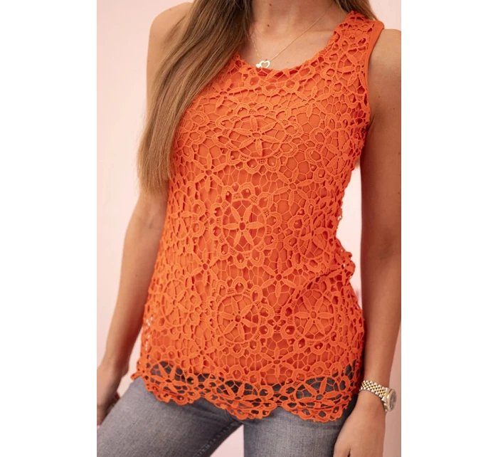 Dámská halenka s krajkou bez rukávů oranžová