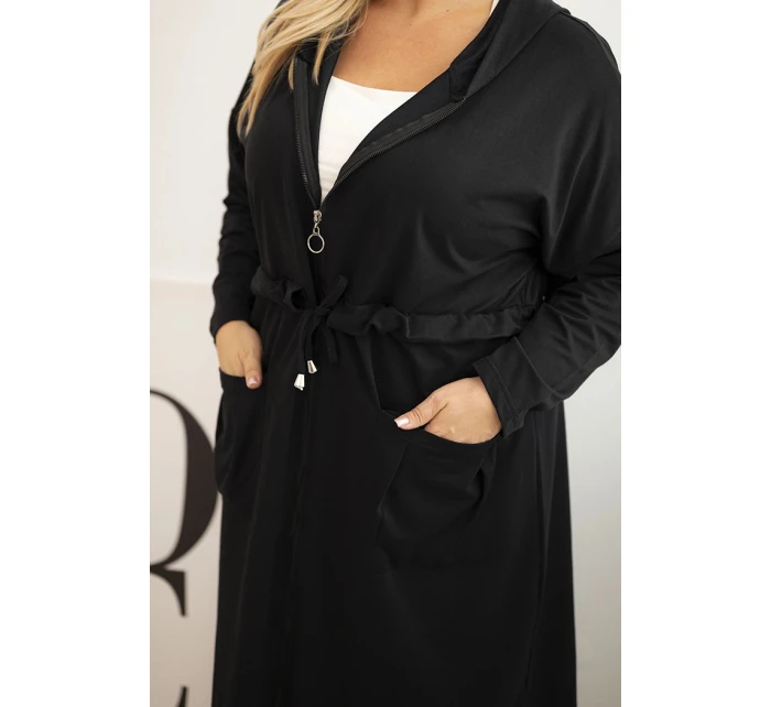 Dámská bavlněná mikina Plus Size s kapucí a kapsami černá