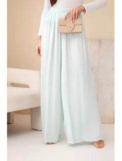 Dámské široké viskózové kalhoty s gumou v pase mátové