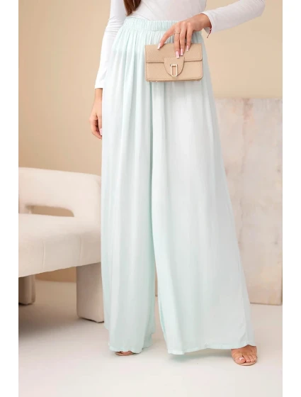 Dámské široké viskózové kalhoty s gumou v pase mátové