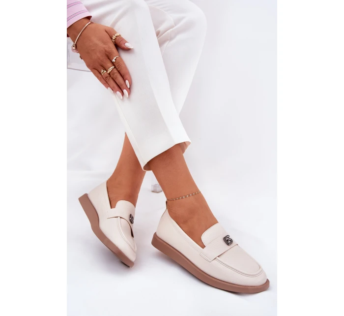 Dámské elegantní mokasíny s ozdobným malým detailem model 21690142 béžové - VINCEZA