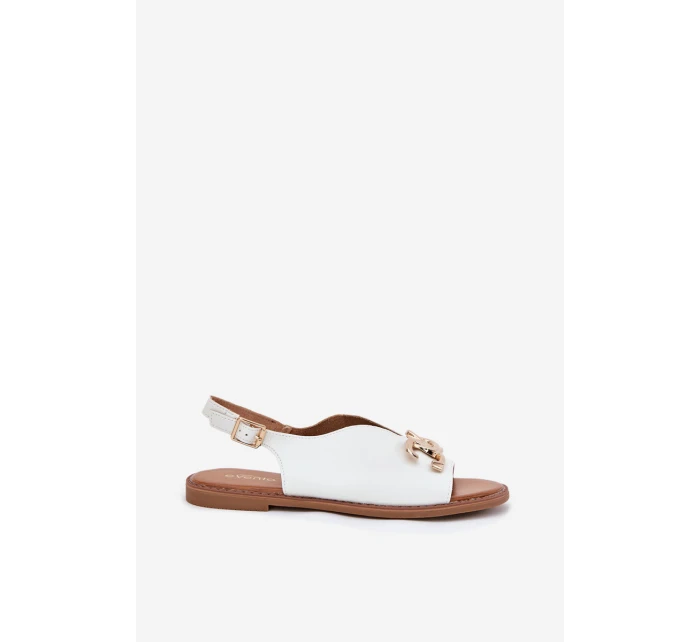Dámské Sandály Na Plochém Podpatku Se Zlatou Dekorací Bílé Amelira Dámské Sandály Na Plochém Podpatku Se Zlatou Dekorací Bílé Amelira