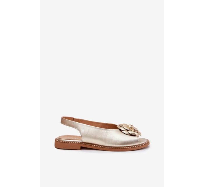 Kožené Ploché Sandály S Ozdobou CheBello 4642 Zlaté