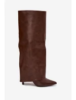 Zateplené Kozačky Na Jehlovém Podpatku S Svrškem Čokoládové model 21704865 - Boto