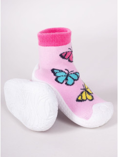 Yoclub Dětské dívčí protiskluzové ponožky s gumovou podrážkou P1 Pink
